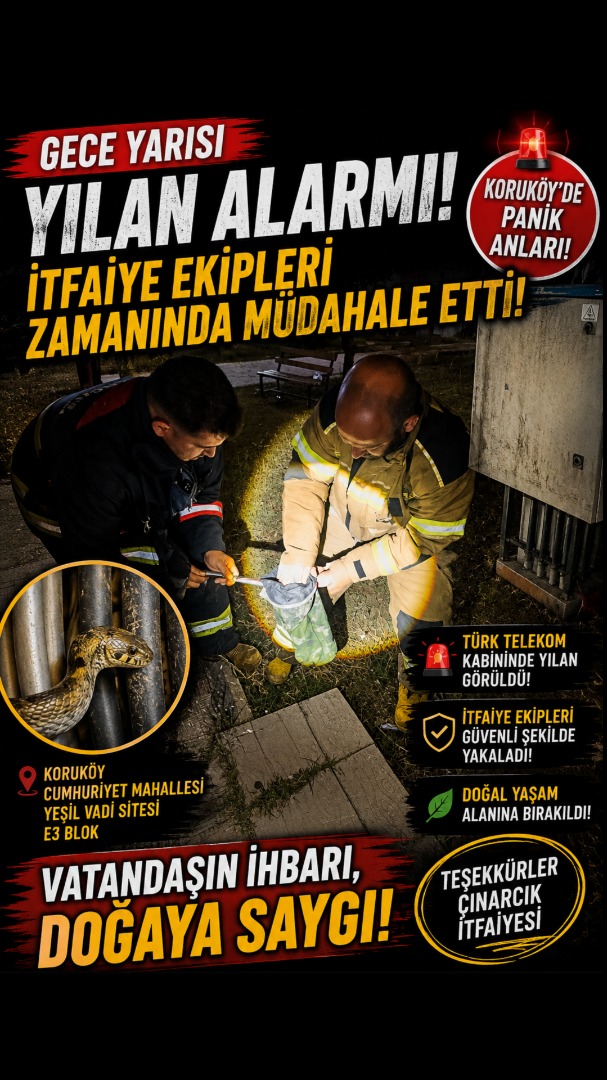 ÇINARCIK'TA SİTE SAKİNLERİNİ TEDİRGİN EDEN YILAN YAKALANDI
