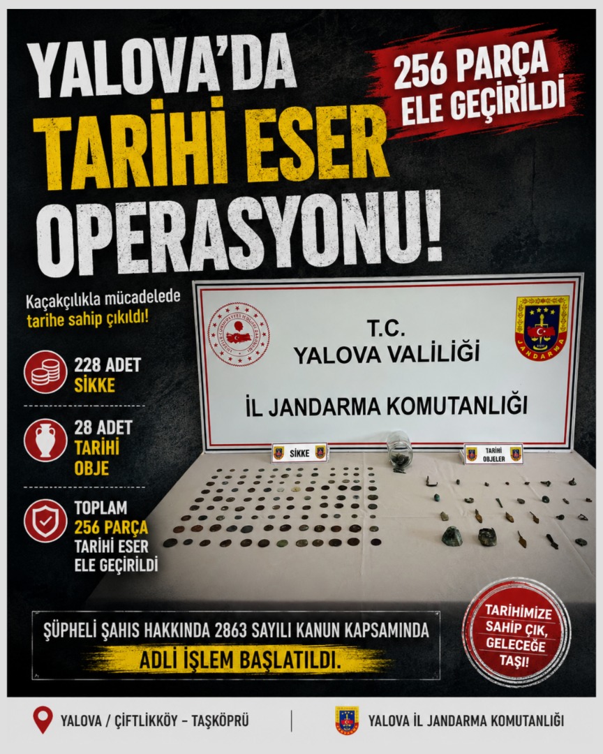 YALOVA'DA TARİHİ ESER OPERASYONU! 256 PARÇA ELE GEÇİRİLDİ 